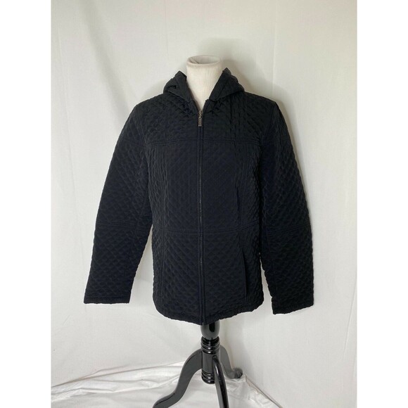 North Crest Women’s Outerwear Jacket Black Quilted Full Zip Hooded Size Medium - Picture 2 of 6
